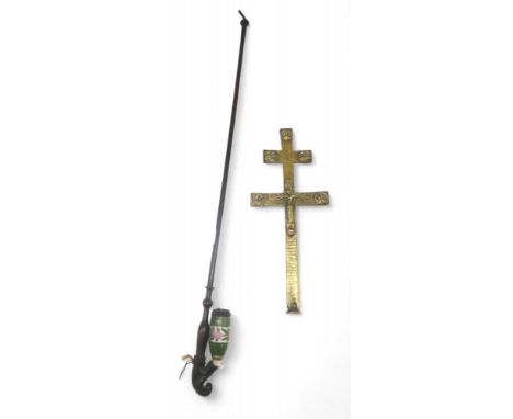 A brass copy of the Cross of St Abraham and a continental tobacco pipe Condition Report:Available upon request