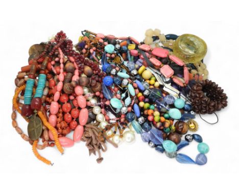 A large collection of statement necklaces and beads, to include wood, glass, plastic, glass, vintage and modern costume jewel