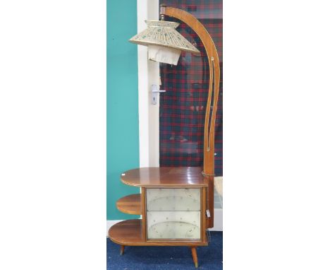 An early to mid 20th century I Barget standard lamp cocktail cabinet with stylized pleated shade over glazed cabinet base wit