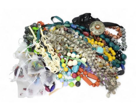 A large collection of statement necklaces and beads, to include wood, glass, plastic, glass, vintage and modern costume jewel