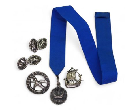 A silver Viking boat brooch marked Alexander Ritchie, Iona Celtic Arts, Birmingham 1934, together with a further Alexander Ri