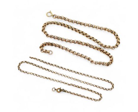 A 9ct gold vintage belcher chain, with 9c soldered on tag, new clasp stamped 9ct, length 48cm, together with an (af) belcher 