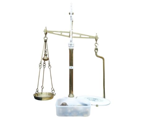 A 19th century Anderson brothers, Glasgow iron and brass scales, 80cm high and assorted weights Condition Report:Available up