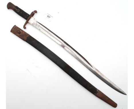 A British 1856 pattern Enfield rifle bayonet, the blade measuring approx. 58.5cm in length, stamped "E27" and "BR14" to spine