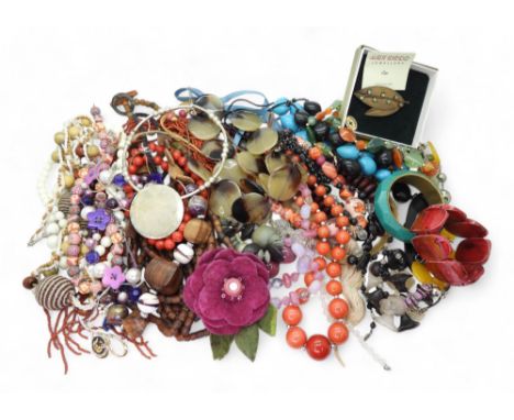 A large collection of statement necklaces and beads, to include wood, glass, plastic, glass, vintage and modern costume jewel