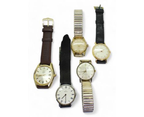 A gold plated Omega Automatic Seamaster, calibre 565, movement number 33043994, together with four further vintage watches to