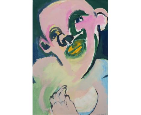 LINDA JOCK (CONTEMPORARY SCHOOL) &nbsp;PORTRAIT IN GREEN&nbsp; &nbsp;Acrylic on paper, signed lower right, dated (19)86, 59 x