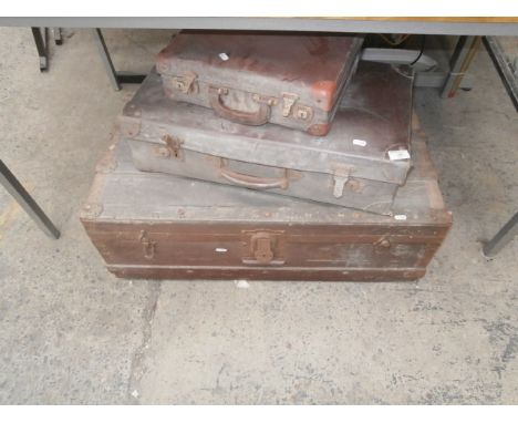vintage trunk & 2 leather cases