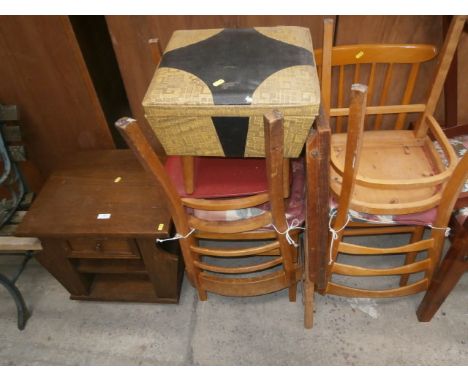 8 pieces inc. Retro footstool, ladder back chairs and gents valet etc