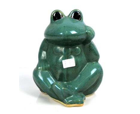 Large green glazed ceramic figure of a frog, 11" high 