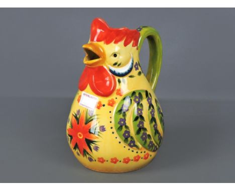 Very large hand painted Dario Farucci chicken pitcher, 11.5" high