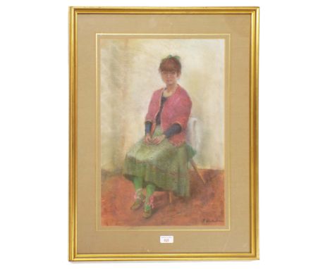 Pastel portrait of a seated girl, signed F Winterbrene, 22" x 15" within mount and framed