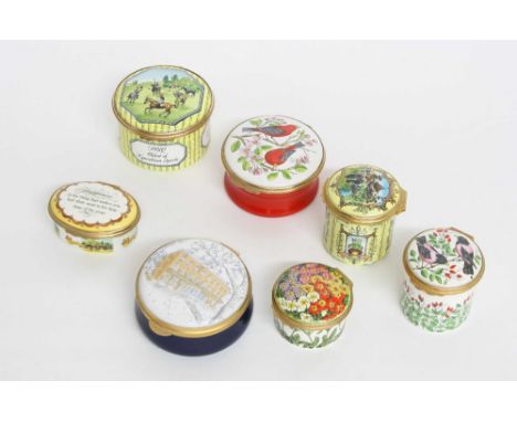 Seven Bilston and Battersea reproduction enamel trinket boxes (7)