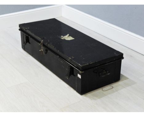 Naval Officer's large black metal trunk with keys, 42.1" wide