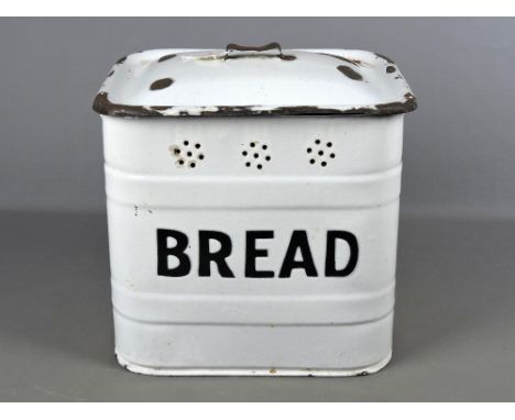 Kitchenalia - early example c.1930 white enamel bread bin, with side ventilation holes