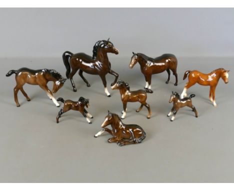 Collection of various ceramic horse figurines; mares, foals, Beswick, Doulton etc (8)