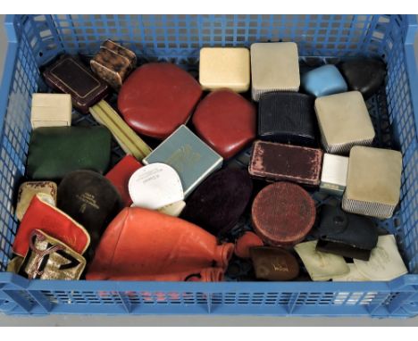 Collection of thirty-seven old jewellery boxes, leather ring pouches etc 