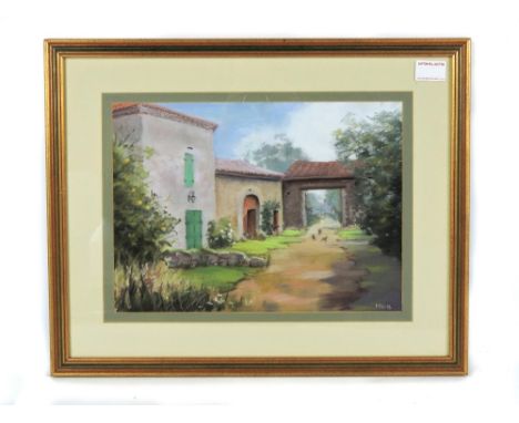 Mary Bishop - Rural buildings in the Dordogne, initialed, pastel, 10.6" x 14.2", framed