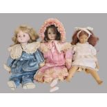 3 diverse Puppen, 2 x sign. "Heidi Otto" und "Zasan", l 29/30/38 cm.