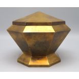 Art déco Deckeldose, 1. Hälfte 20. Jahrhundert, Messing, h 13 cm, d 15,5 cm.