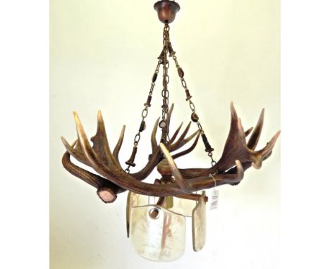 Antler Furniture: Antler Chandelier, a Red deer antler mounted Chandelier, constructed from three shed Red deer antlers, fitt