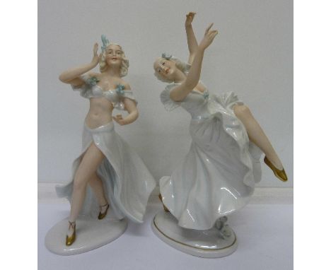 Two German figures of dancers, Unter Weiss Bach, a/f (both with fingers missing)