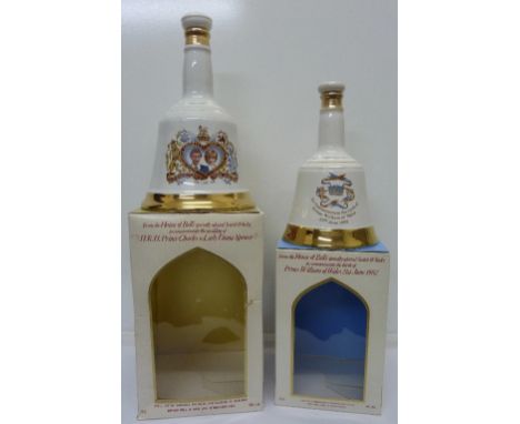 Two Bell's Scotch Whisky commemorative decanters, sealed with contents, Royal Wedding, 1981 and the birth of Prince William, 