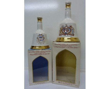 Two Bell's Scotch Whisky commemorative decanters, sealed with contents, Royal Wedding, 1981 and the birth of Prince William, 