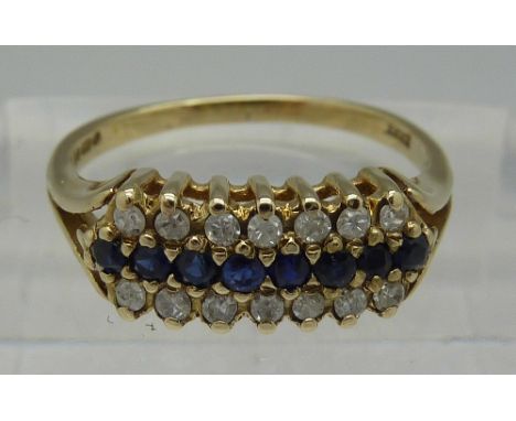 A 9ct gold, diamond and sapphire ring, weight 2.3g, size O