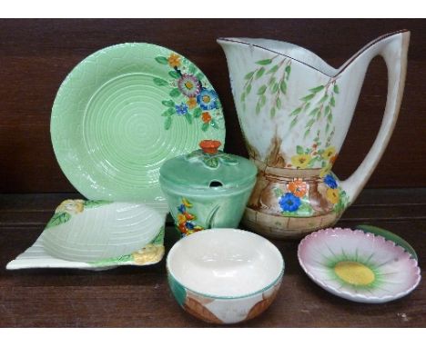 Six pieces of Art Deco china including Carlton Ware and Bewley