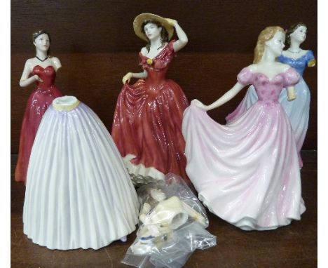 Five Royal Doulton figures, My Love, Happy Birthday, Sweetheart, Francesca and Sweet Poetry, all a/f