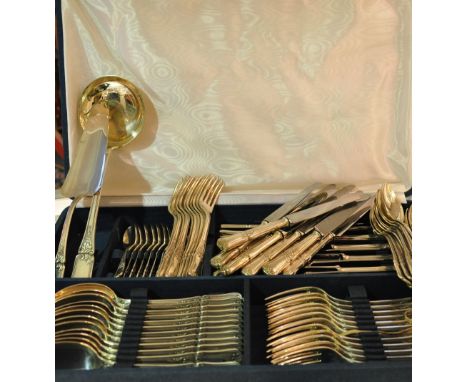 A 20th Century French silverplated 84 piece canteen of cutlery, settings for 12 (10 dessert forks) with ladle and cake slice