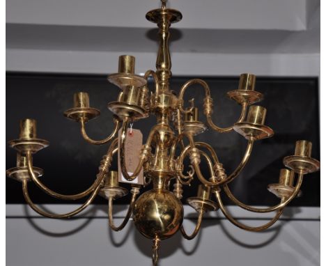  An twelve branch brass chandelier, H. 60cm