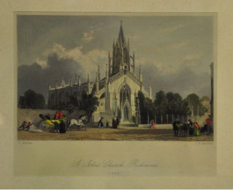 A framed print of St. John's Church, Richmond, 1840, 14 x 17cm, together with an oval framed portrait of a Victorian lady, a 