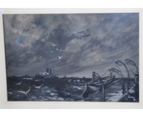 Herbert Neptune R.A., ink, pen and wash, first World War battlefield, signed and inscribed on back, 29 x 45cm