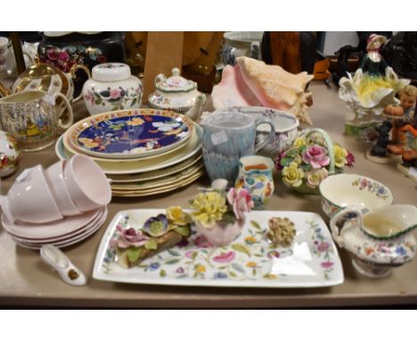 A mix of ceramics including three Tuscan cups and four saucers in pink, A Copeland Spode sugar bowl,tea pot and jug, a variet