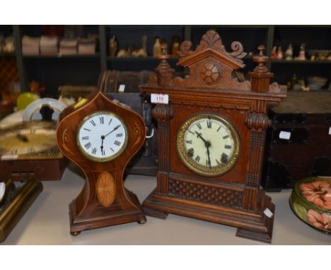 An early 20tch century bracket clock having 8 day Salem strike movement,Ansonia,clock co,New york also included is an inlaid 