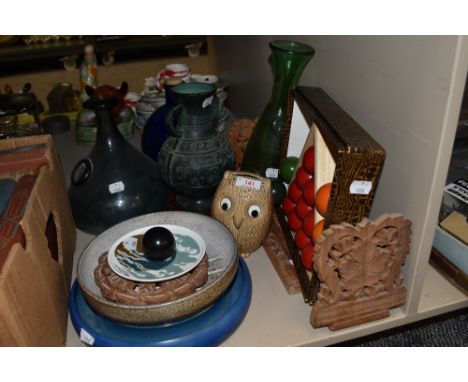A selection of ceramics and curios including Carltonware and coloured bottles