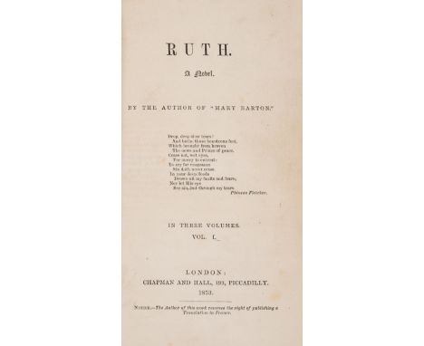 [Gaskell (Elizabeth C.)] Ruth. A Novel, 3 vol., first edition, yellow advertisement endpapers to vol. 2 and vol. 1 pastedown 