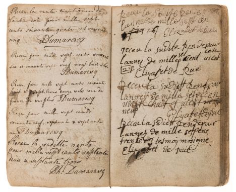 Jersey.- Receipt book, manuscript in French, 143pp. excluding blanks, in several hands, receipts signed with many Jersey surn