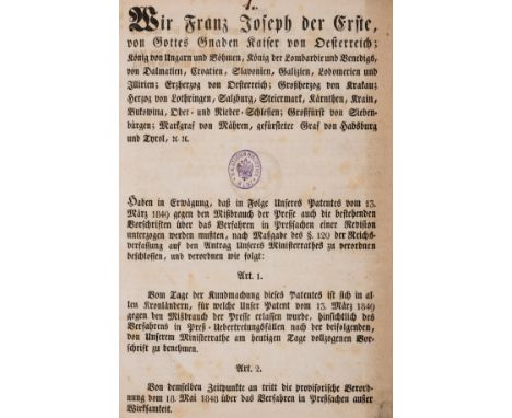 Edicts.- Group of c.70 Austrian ordinances, orders and edicts etc., each numbered in manuscript at head, light foxing and bro