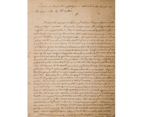 Medical.- Lectures on the practice of Physic - delivered in the Summer of the year - 68 by Dr Cullen, manuscript, c. 100pp., 