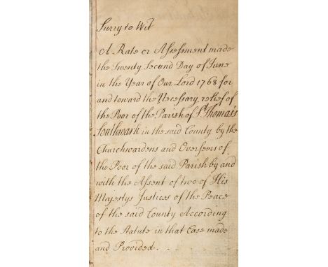 Southwark.- St Thomas's Poor Rate, manuscript signed, title and 11pp., slightly browned, original vellum, title above lettere