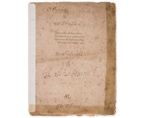 NO RESERVE A Stranger in Distress.- Wilkinson (Thomas, lawyer and schoolmaster) A Paraphrase on Hor: Lib: 3. Ode 16, autograp