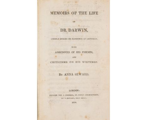 Seward (Anna) Memoirs of the Life of Dr. Darwin, first edition, errata / advertisement f. for Darwin's works at end, small in