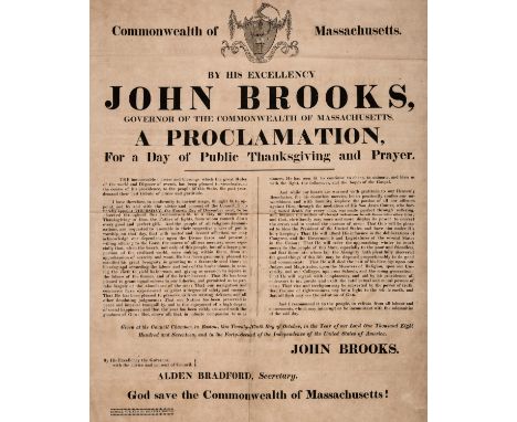 NO RESERVE America.- Russell, Cutler &amp; Co. (Boston printer) Commonwealth of Massachusetts by his excellency John Brooks..