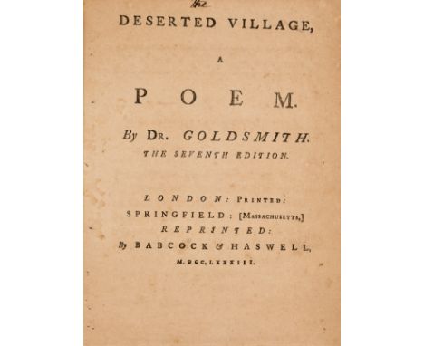 American imprints.- Goldsmith (Oliver) The Deserted village. A poem., seventh edition, half-title, woodcut head-pieces, title