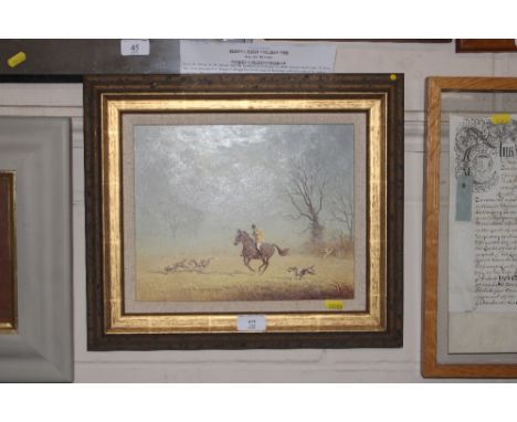 Ninette Butterworth, oil on board of a hunting scene dated 1981