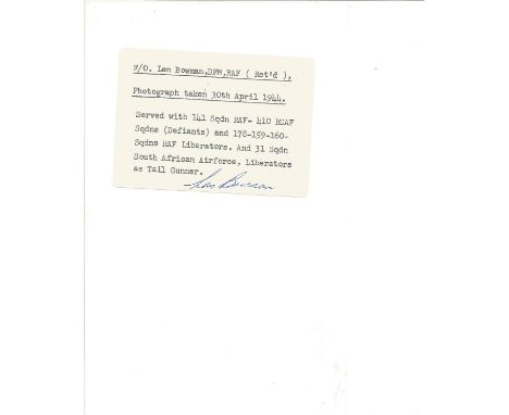 Len Bowman Battle of Britain 141 sqn signed to reverse of 7 x 5 b/w portrait photo. From the Ted Sergison collection. Good Co