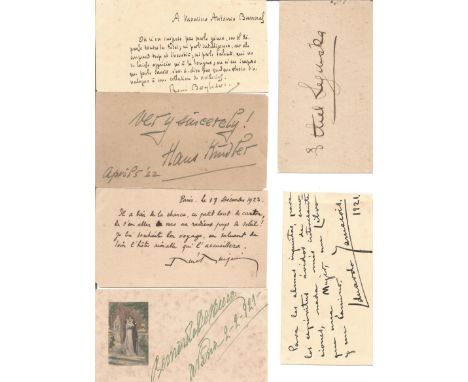 Vintage Historical, Music, Autographs. 10+ Small signed cards 1920s some with handwritten notes. Includes Rene Boylesve Frenc